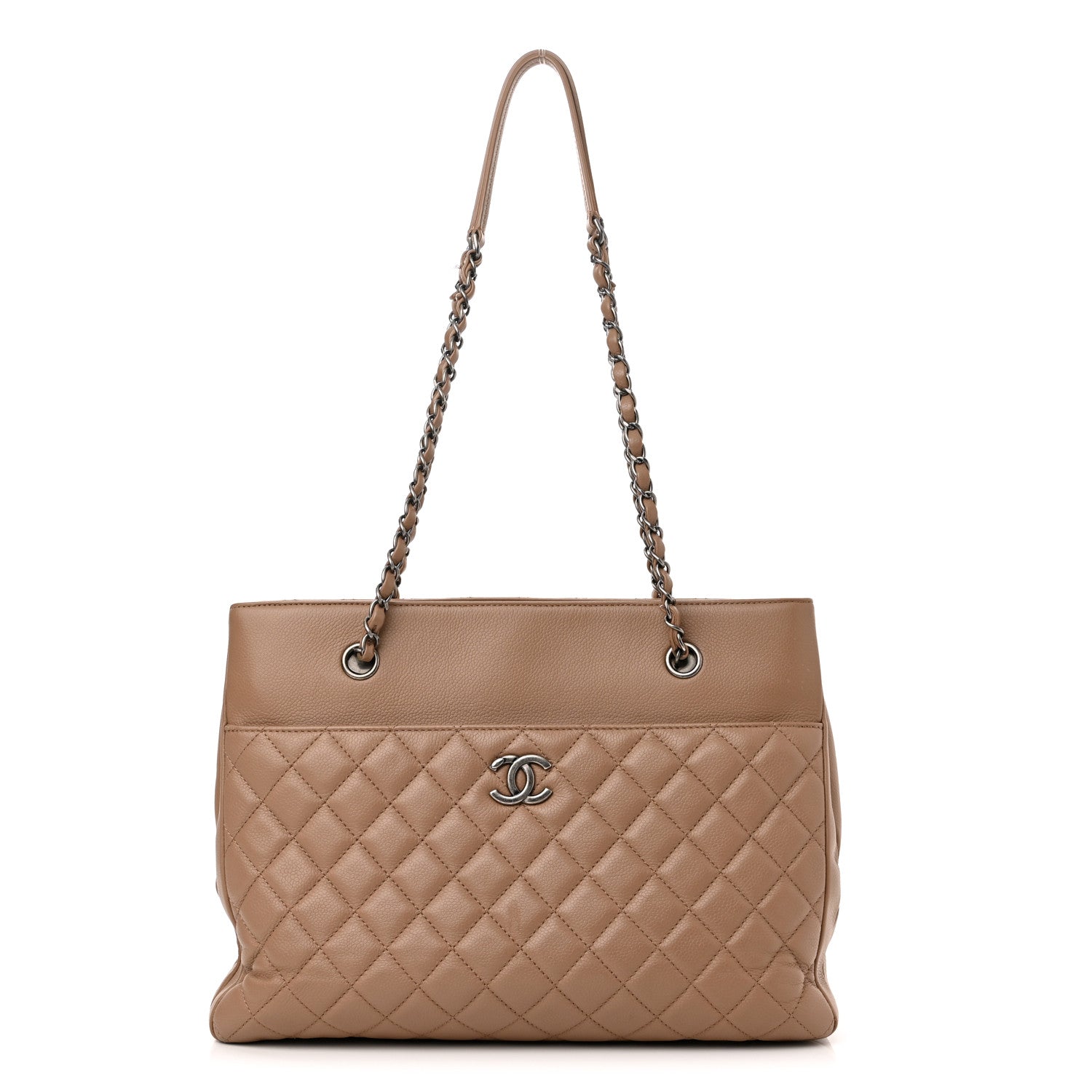 Chanel Grained Calfskin Quilted Large Zipped Shopping Tote Taupe 1 of 13