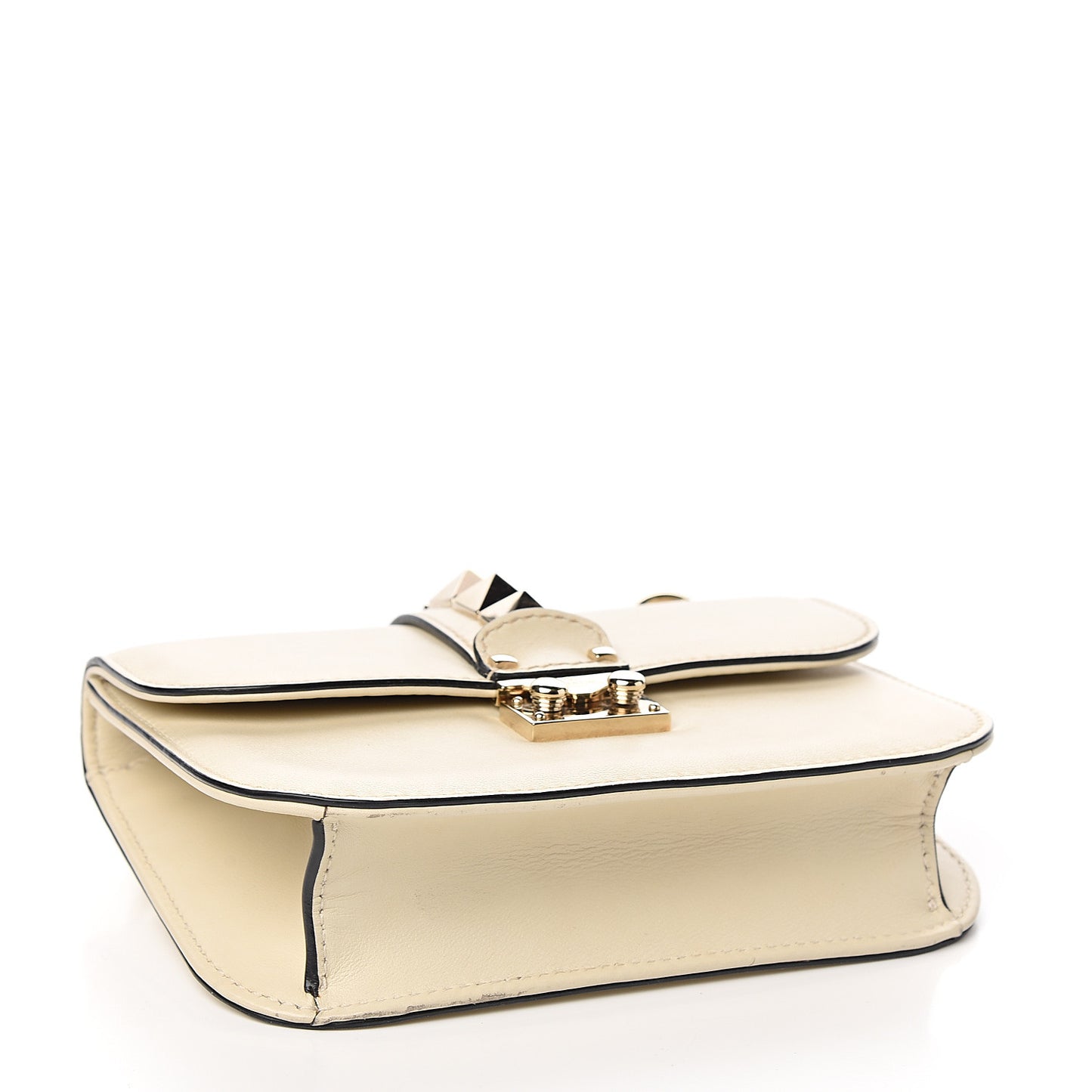 Vitello Small Glam Lock Rockstud Flap White