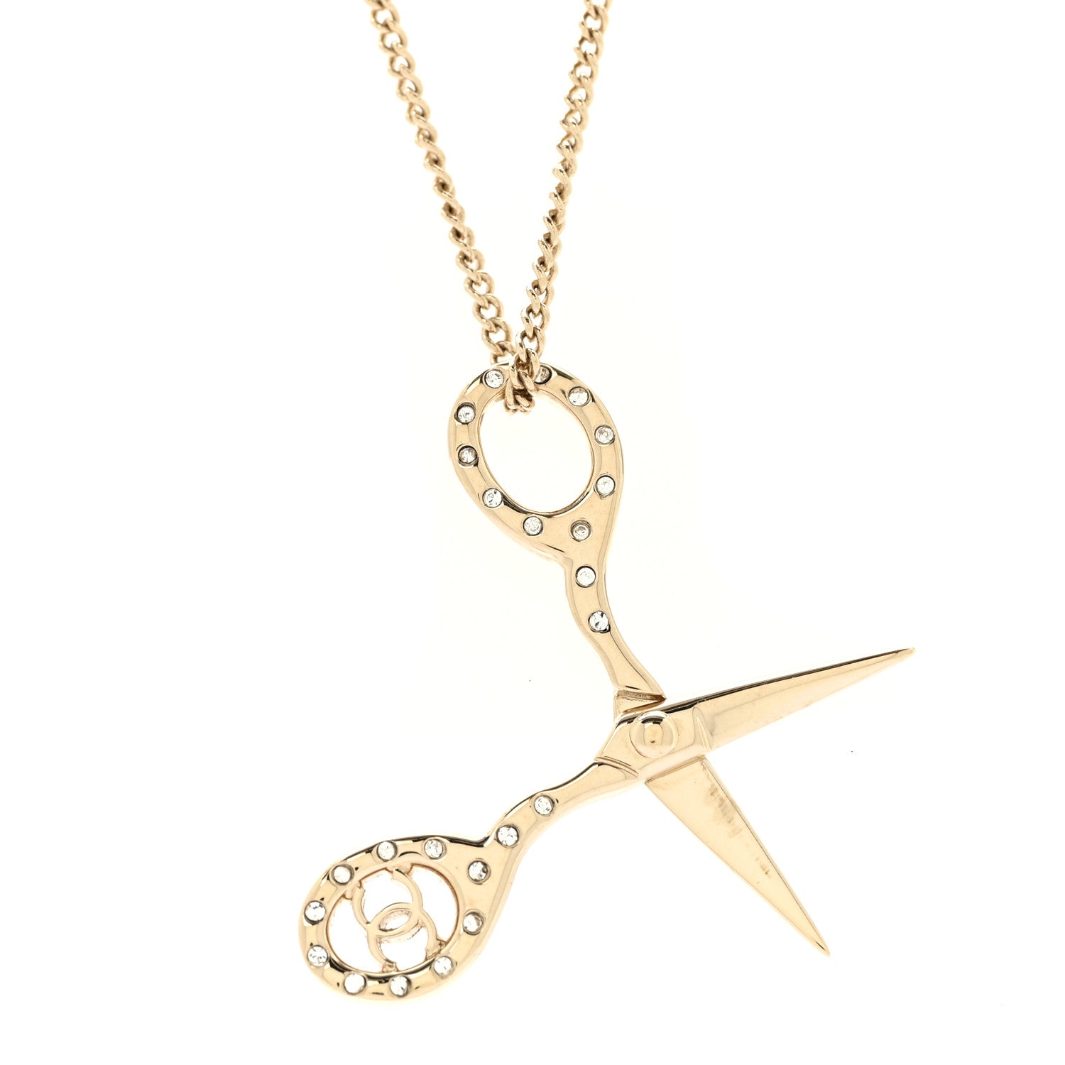 Chanel Metal Strass Crystal Scissors CC Pendant Necklace Gold 4 of 6