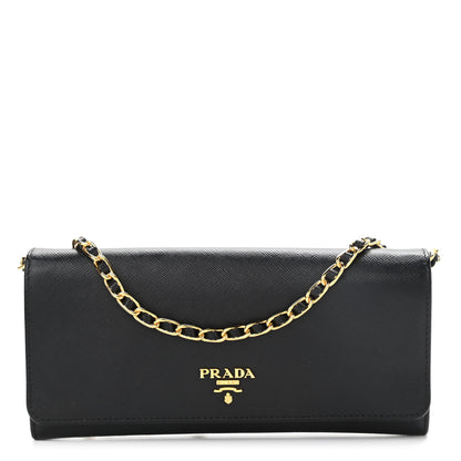 Prada Saffiano Metal Oro Chain Wallet Black 1 of 8