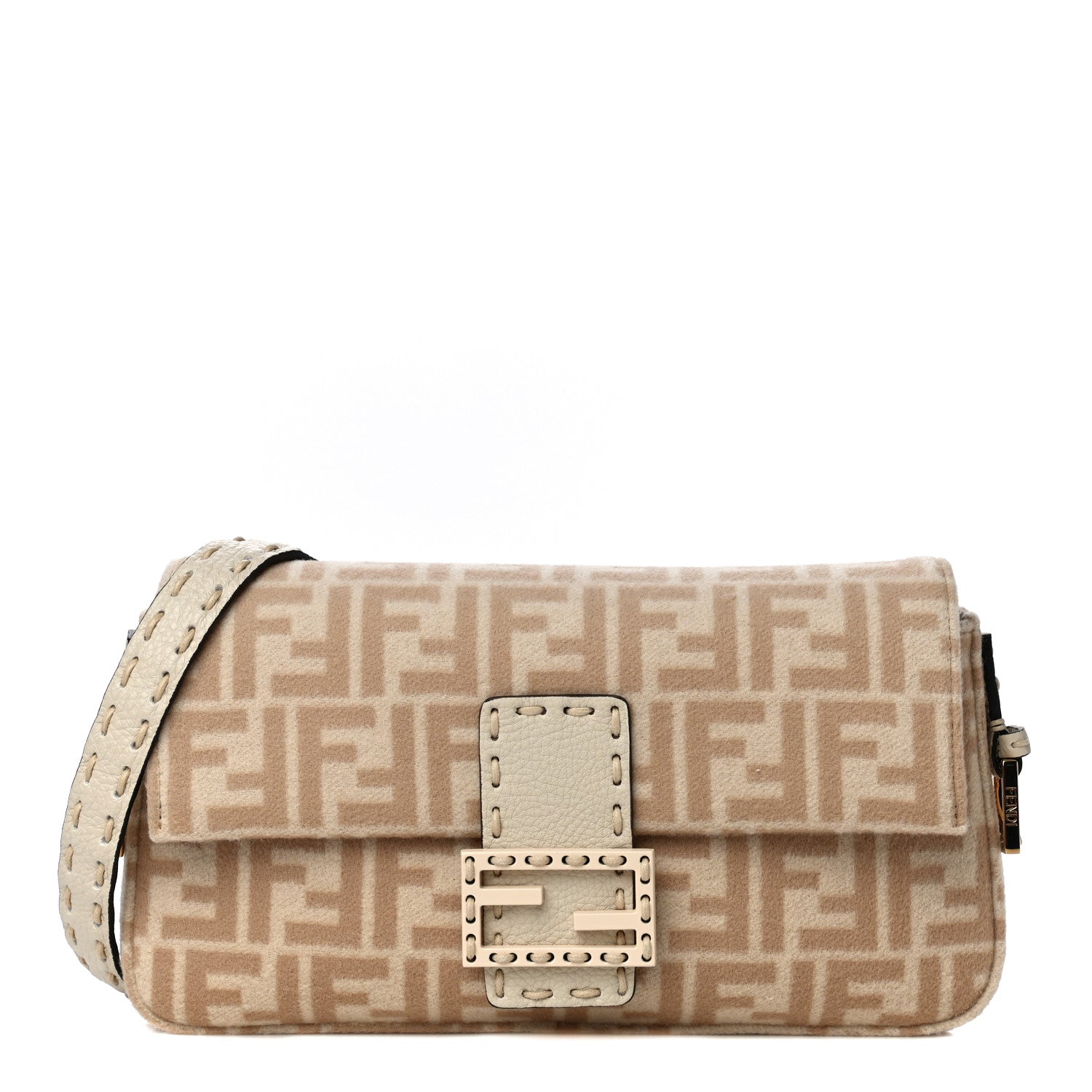 Fendi Wool Cuoio Romano Selleria FF 1974 Baguette 1997 Beige Cammello Camelia 1 of 14