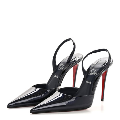 Christian Louboutin Pearlescent Patent Calfskin Kate Max O Slingback 100 Pumps 36 Navy 4 of 9