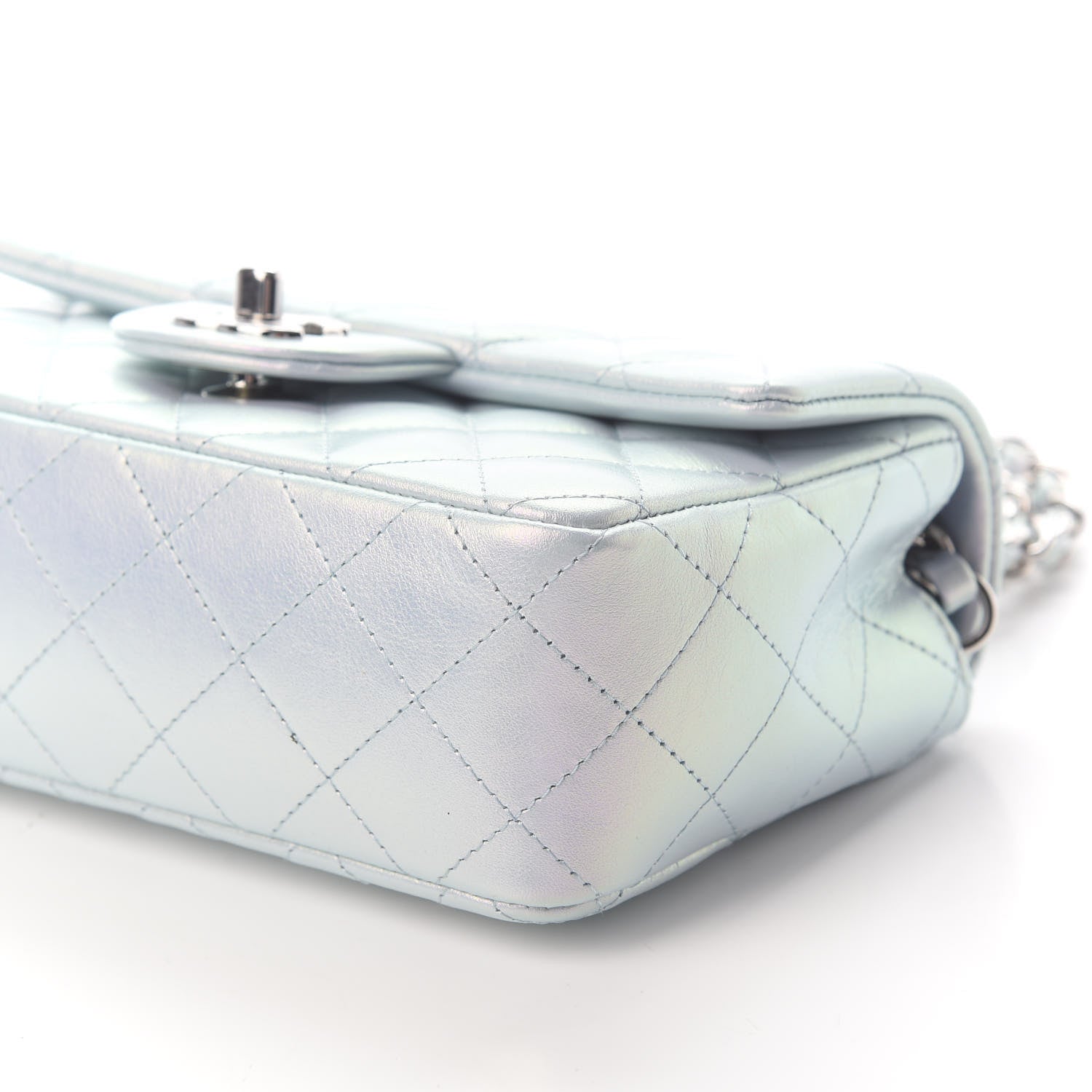 Chanel Iridescent Calfskin Quilted Mini Rectangular Flap Light Blue 9 of 9
