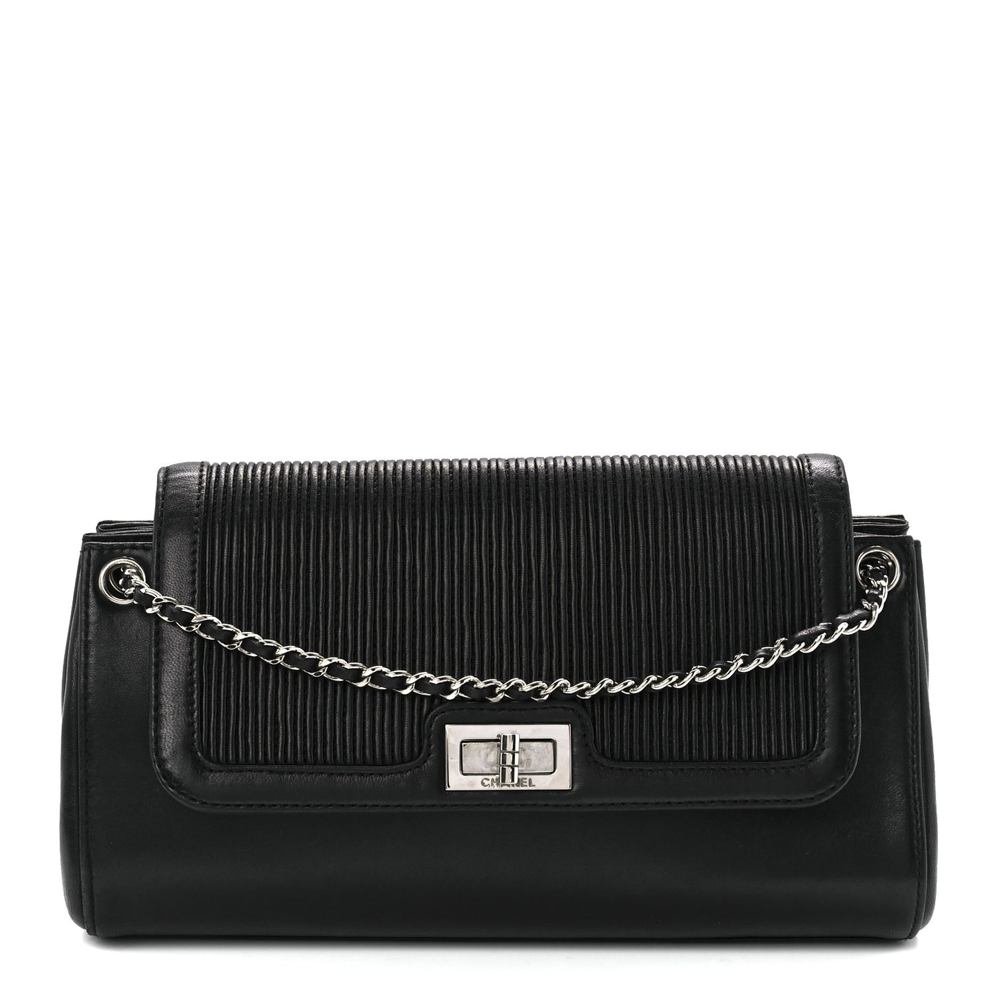Lambskin Vertical Quilted Accordion Reissue Flap Black