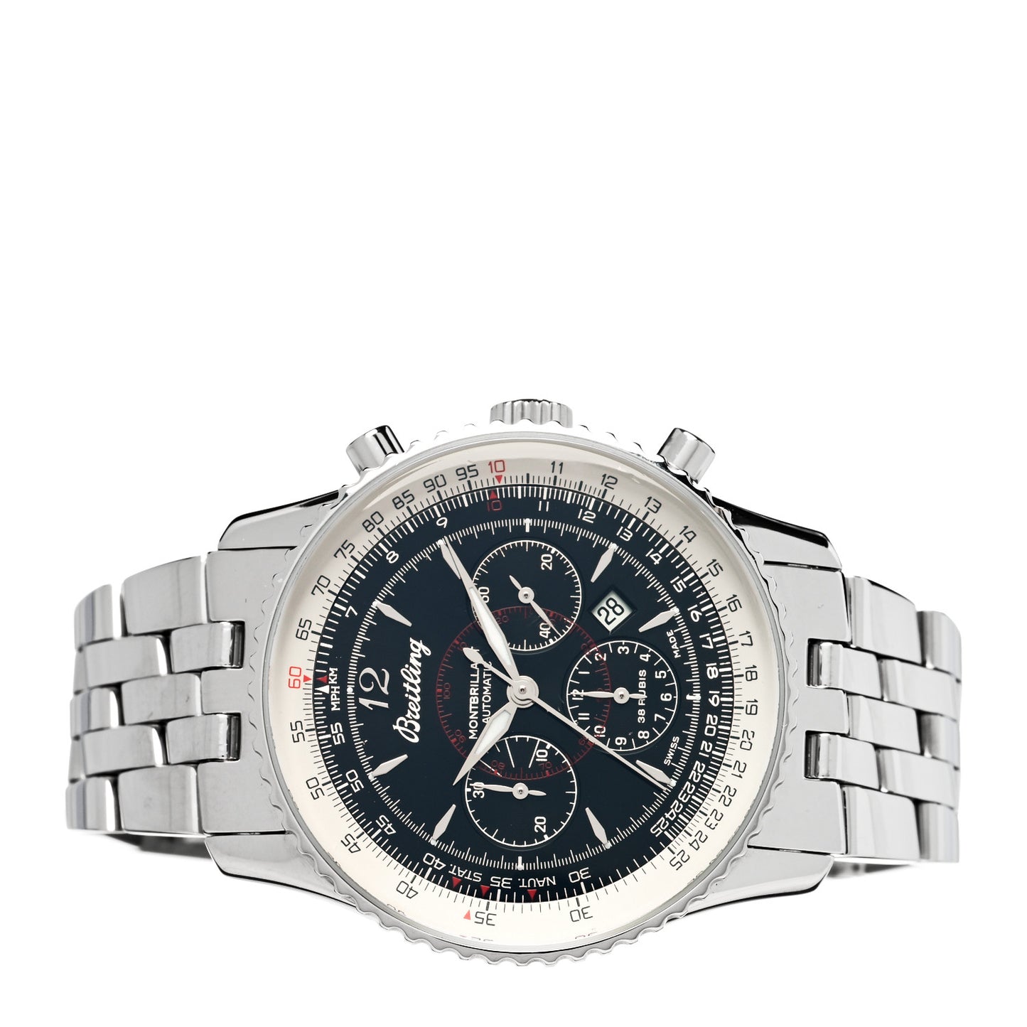 Stainless Steel 38mm Navitimer Montbrillant Chronograph Automatic Watch Black A41330