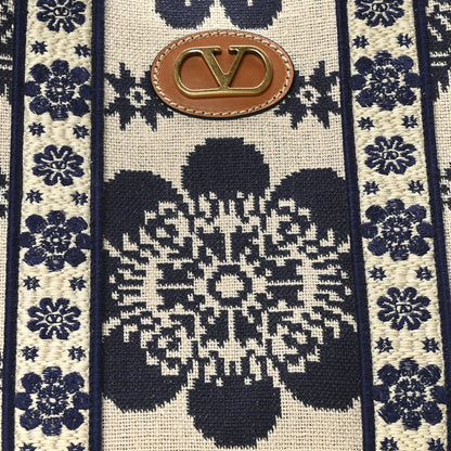 Valentino Garavani Jacquard Canvas Flower Vlogo Large Antibes Tote Ivory Navy Natural 8 of 10