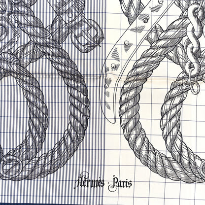 Hermes Silk Della Cavalleria Finesse Scarf 90 Marine White 2 of 3