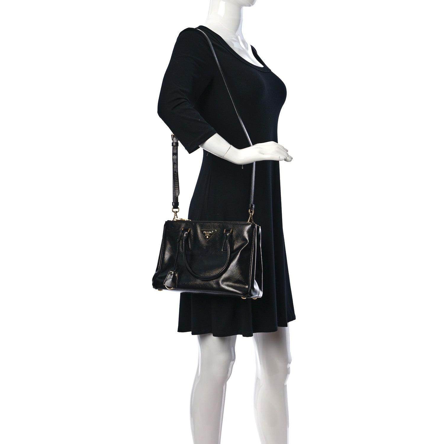 Prada Saffiano Vernice Mini Galleria Double Zip Tote Black 2 of 9