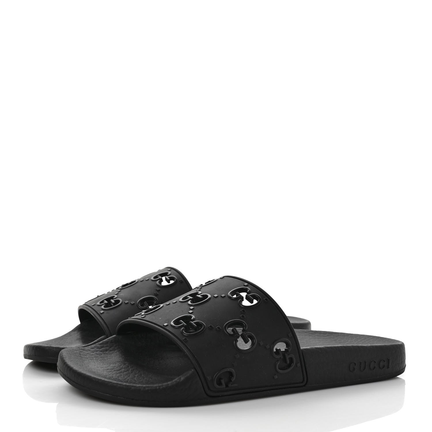 Gucci Rubber GG Monogram Perforated Womens Slide Sandals 38 Black 3 of 8