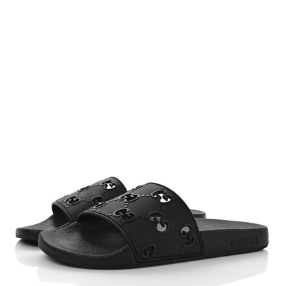 Gucci Rubber GG Monogram Perforated Womens Slide Sandals 38 Black 3 of 8