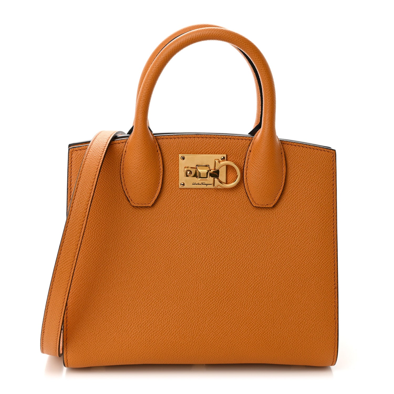 Salvatore Ferragamo Hammered Calfskin Small The Studio Box Bag Olivello 1 of 10