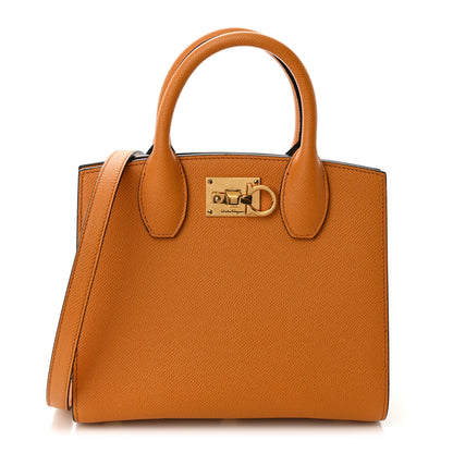 Salvatore Ferragamo Hammered Calfskin Small The Studio Box Bag Olivello 1 of 10