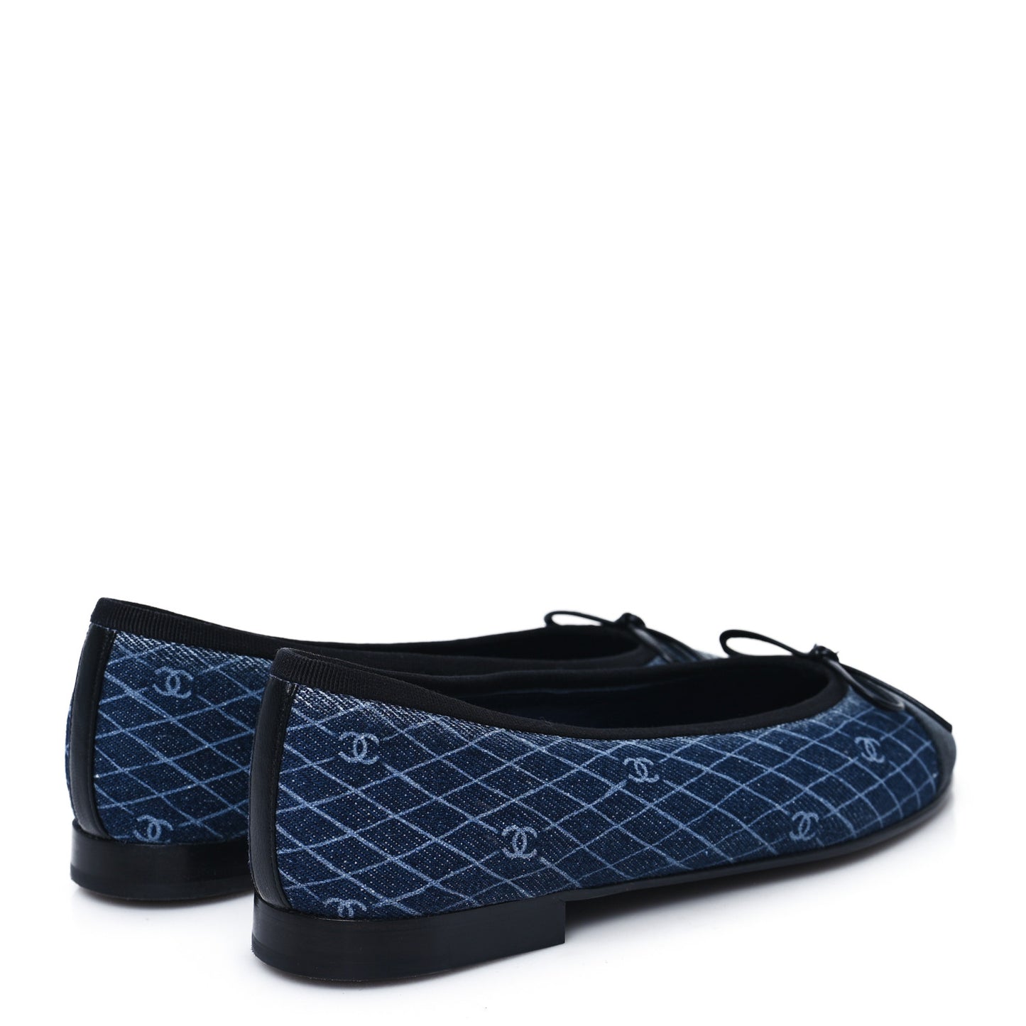 Denim Printed Quilt CC Cap Toe Ballerina Flats 36.5 Navy Blue Dark Grey