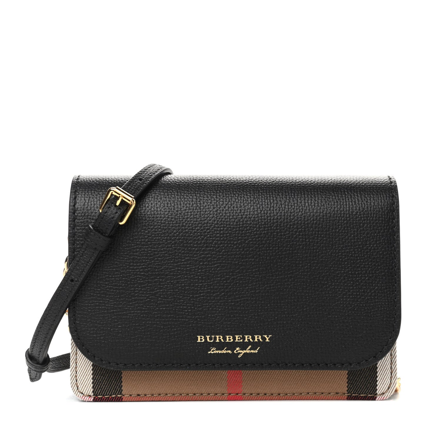 Derby Calfskin House Check Wallet On Chain Black