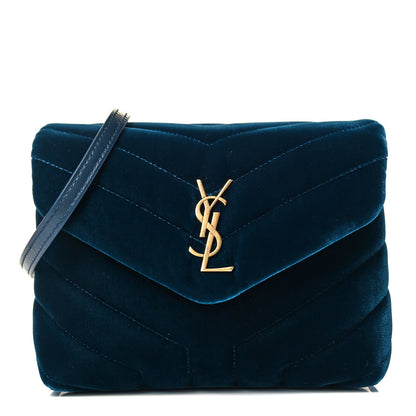 Saint Laurent Velvet Y Quilted Monogram Toy Loulou Crossbody Bag Dark Ottanio 1 of 9