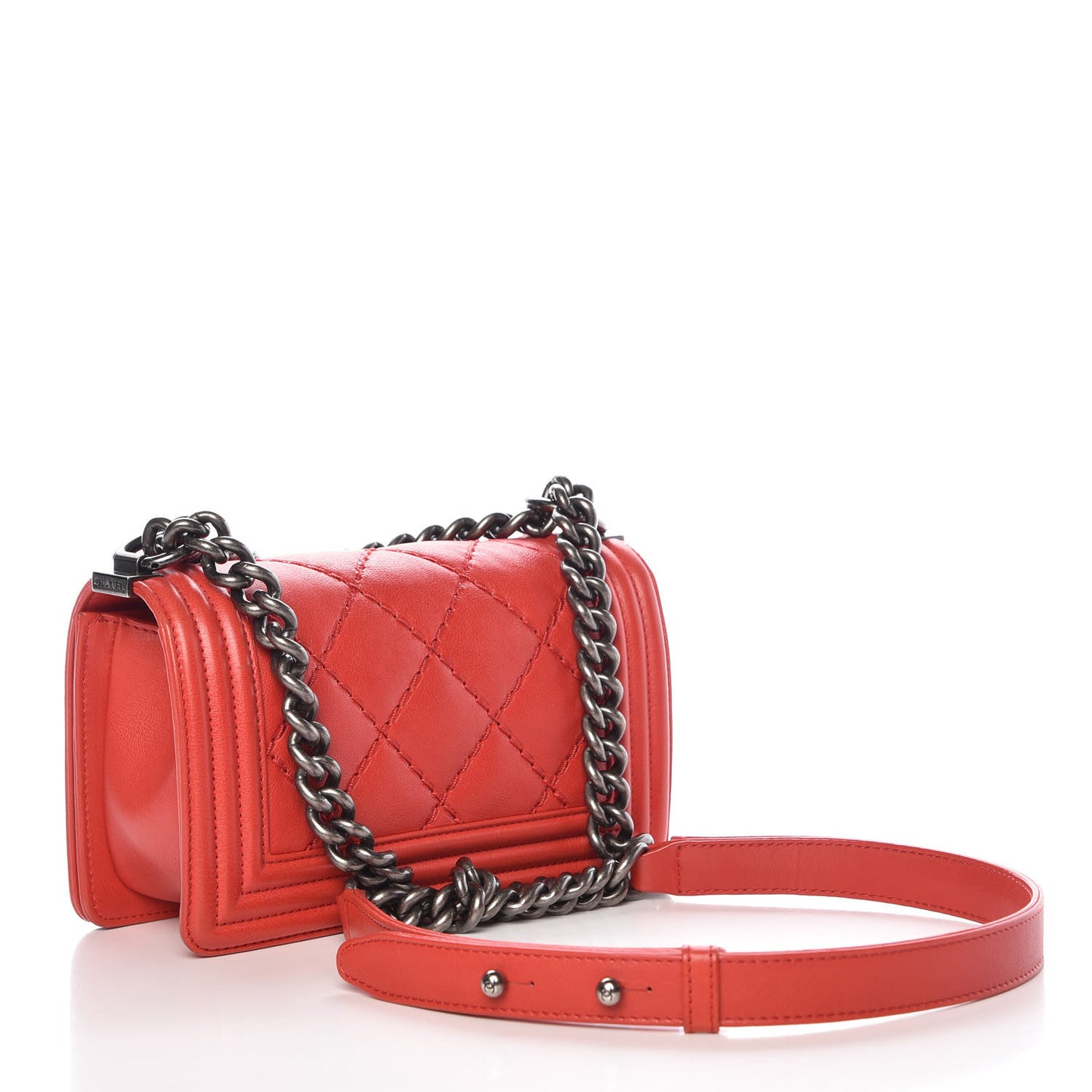 Calfskin Double Stitch Small Boy Flap Red