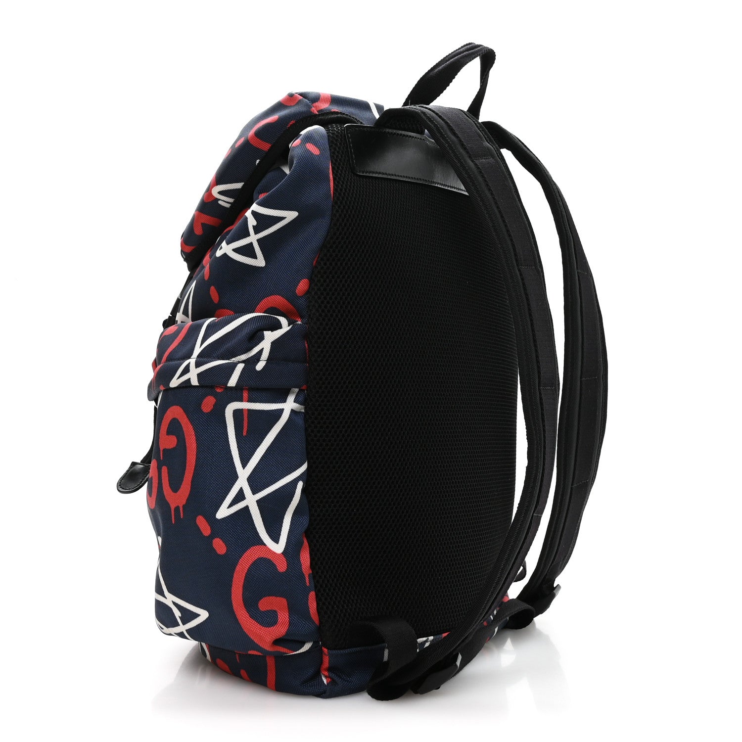 Gucci Techno Canvas GucciGhost Double Buckle Backpack Blue Agata