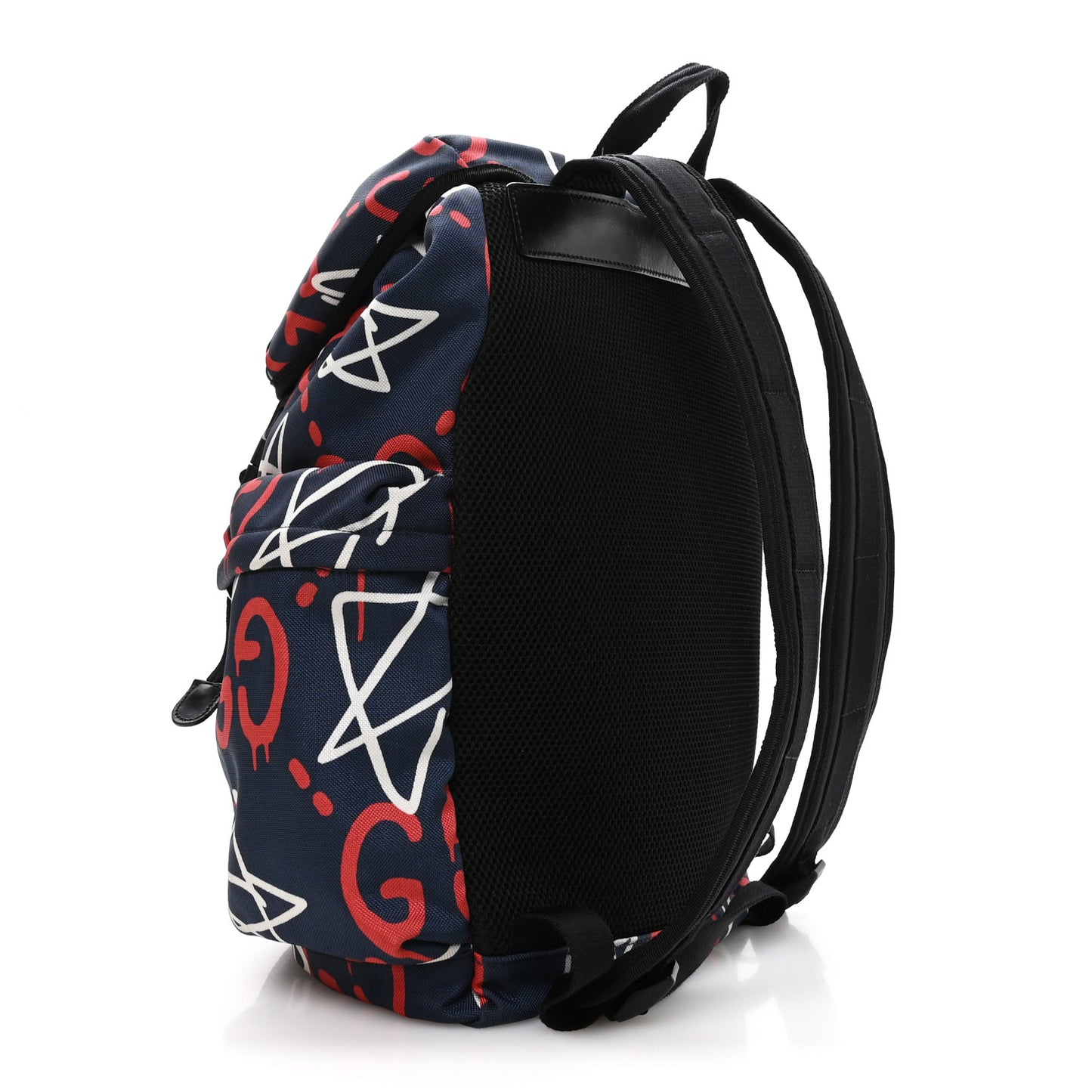 Techno Canvas GucciGhost Double Buckle Backpack Blue Agata Hibiscus Red