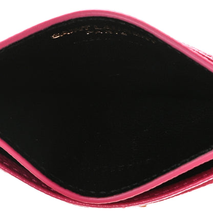 Saint Laurent Grain De Poudre Matelasse Chevron Monogram Credit Card Case Fresh Fuxia 7 of 10