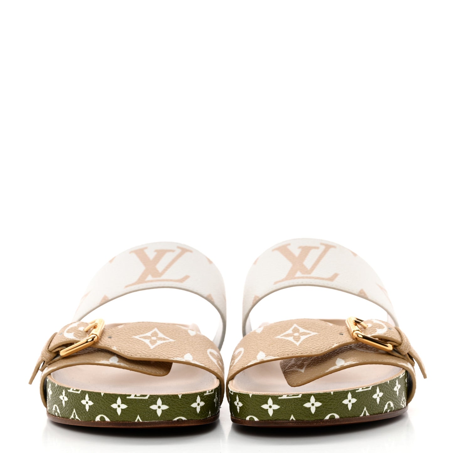 Monogram Giant Bom Dia Flat Mule Sandals 38.5 White Moka