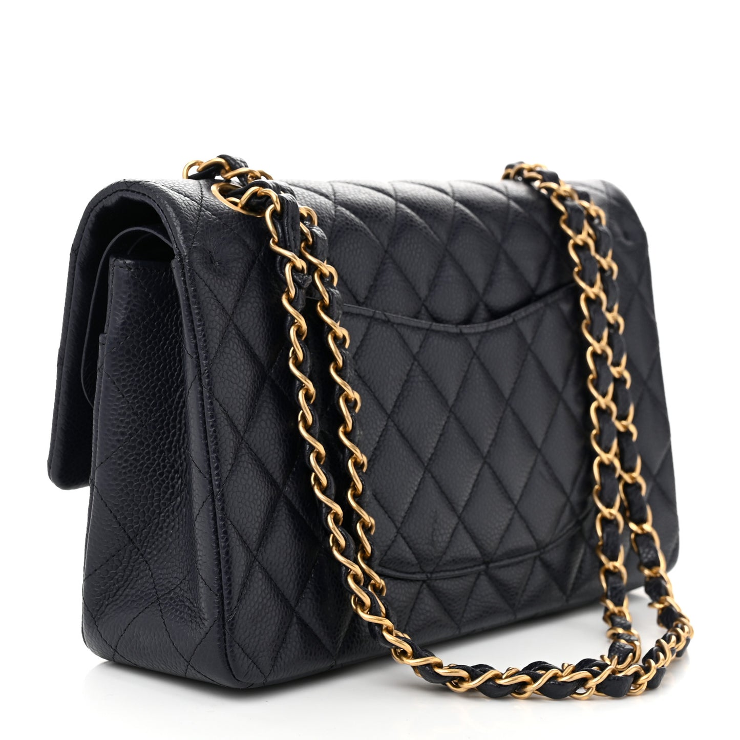Caviar Quilted Medium Double Flap Navy
