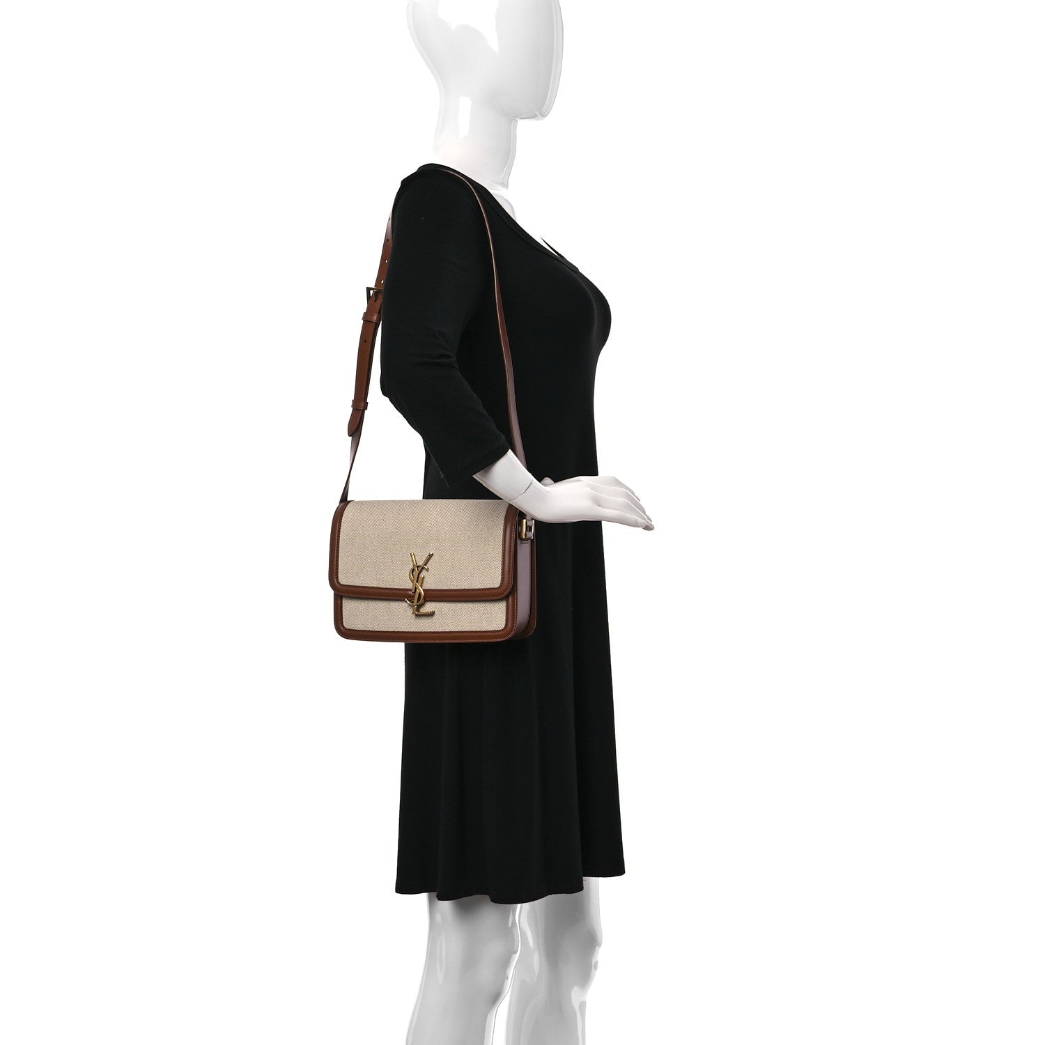 Saint Laurent Canvas Monogram Medium Solferino Satchel Beige Cognac 1 of 9