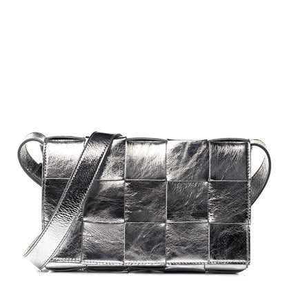 Bottega Veneta Metallic Lambskin Maxi Intrecciato Cassette Crossbody Bag Silver 1 of 9