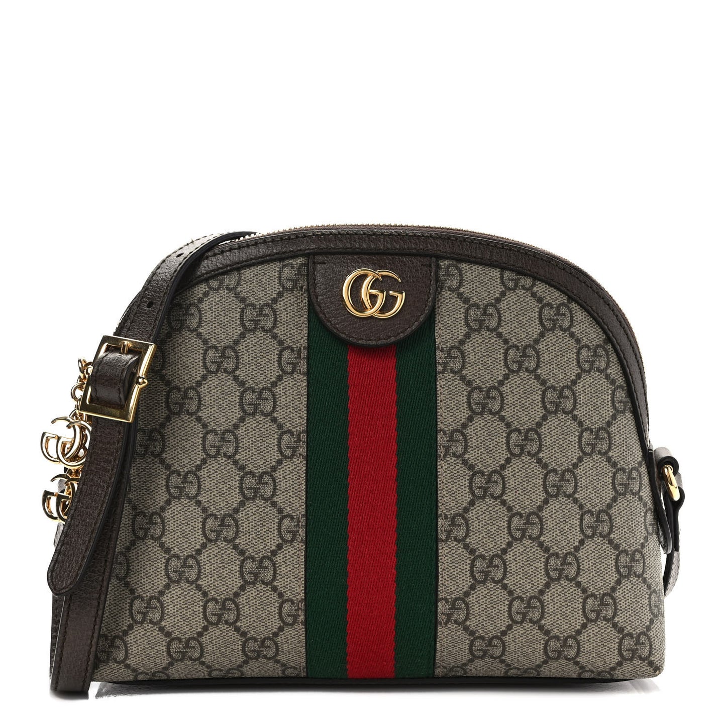 GG Supreme Monogram Textured Dollar Calfskin Web Small Ophidia Dome Shoulder Bag Beige Ebony New Acero