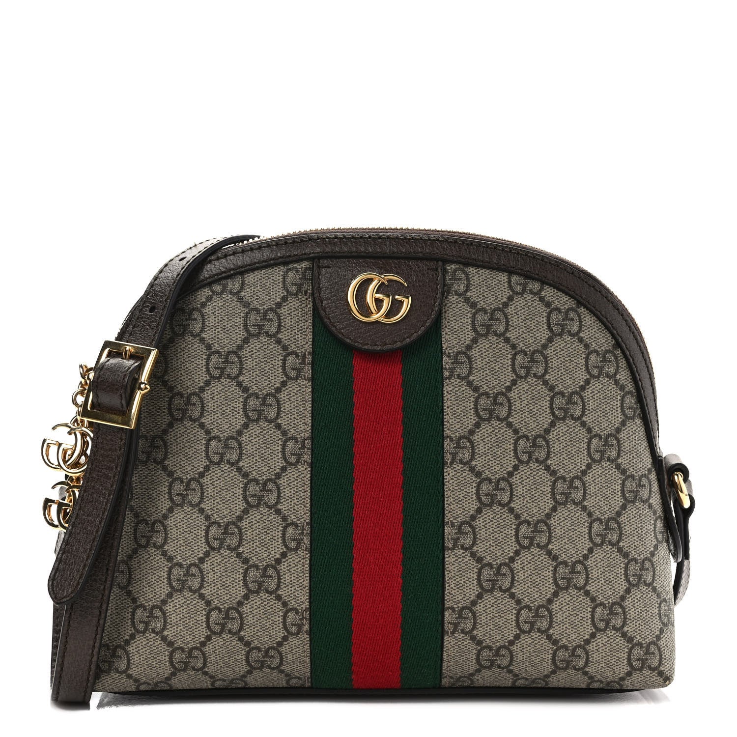 Gucci GG Supreme Monogram Textured Dollar Calfskin Web Small Ophidia Dome Shoulder Bag Beige Ebony New Acero 1 of 10