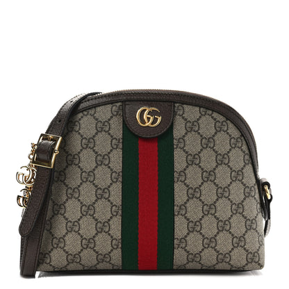 Gucci GG Supreme Monogram Textured Dollar Calfskin Web Small Ophidia Dome Shoulder Bag Beige Ebony New Acero 1 of 10
