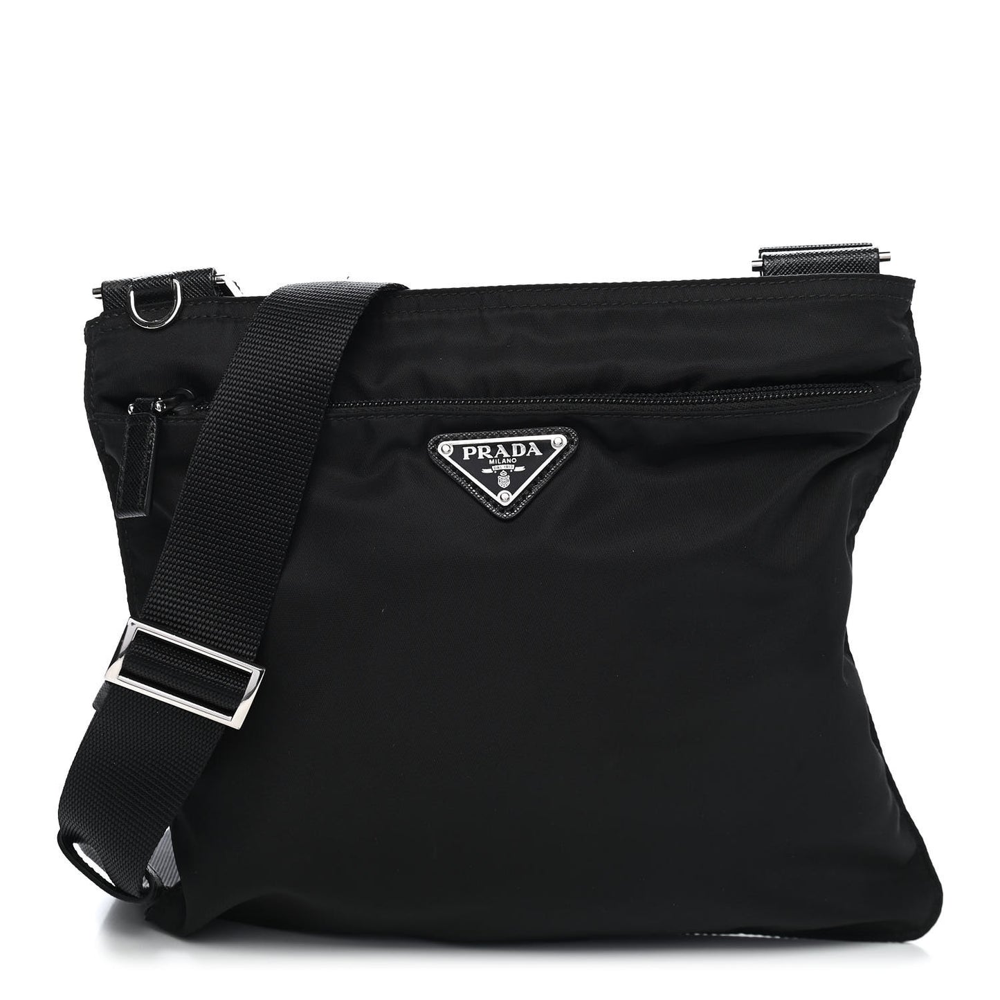Nylon Flat Messenger Bag Black