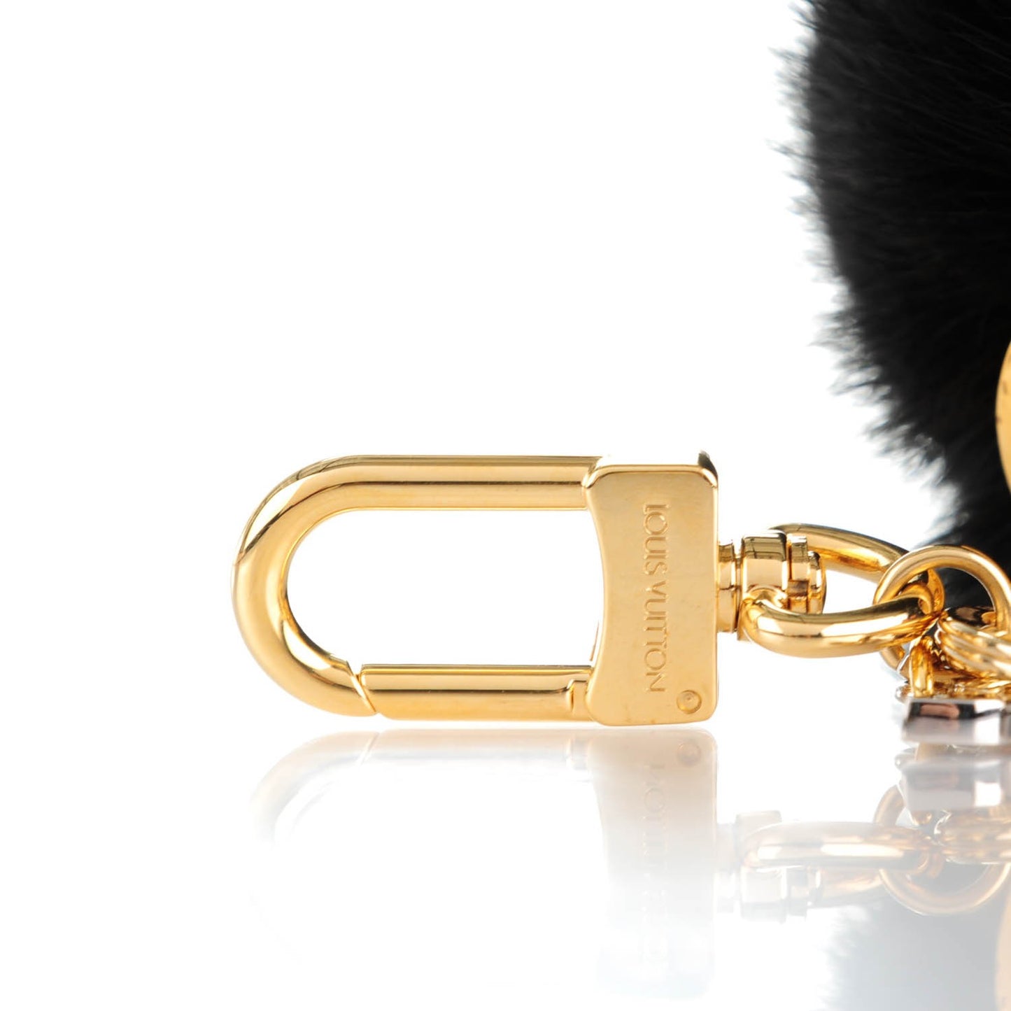 Mink Fur Bubble V Bag Charm Key Holder Black