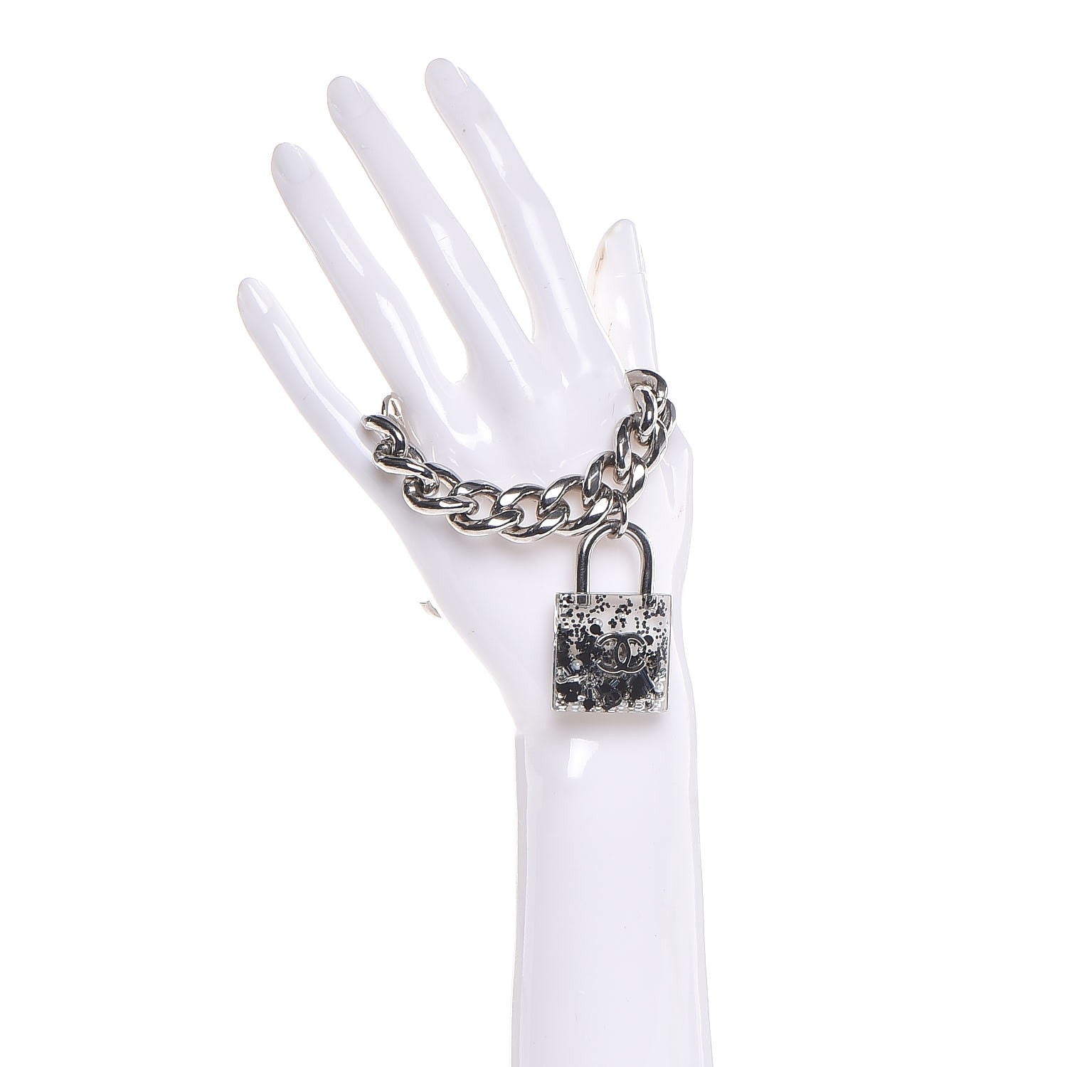 Chanel Plexiglass Pearl CC Padlock Bracelet Silver 2 of 7