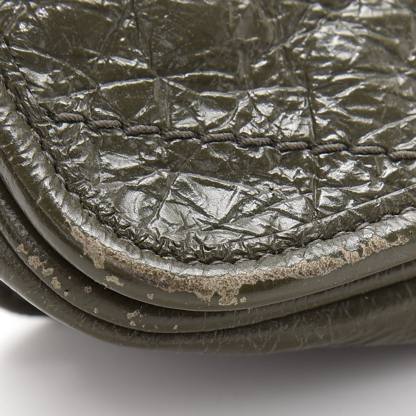 Crinkled Calfskin Matelasse Monogram Niki Chain Wallet Khaki Militaire