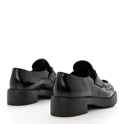 Prada Spazzolato Metal Triangle Logo 50mm Loafers 39 Black 4 of 10