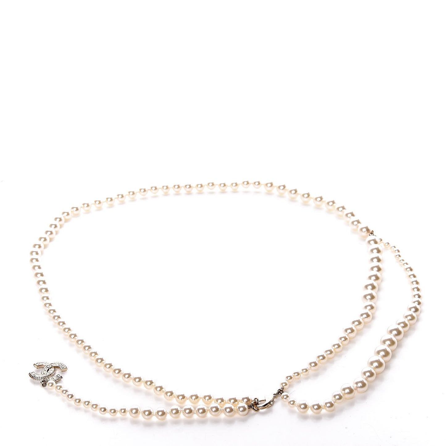 Pearl Baguette Crystal CC Double Strand Belt Gold