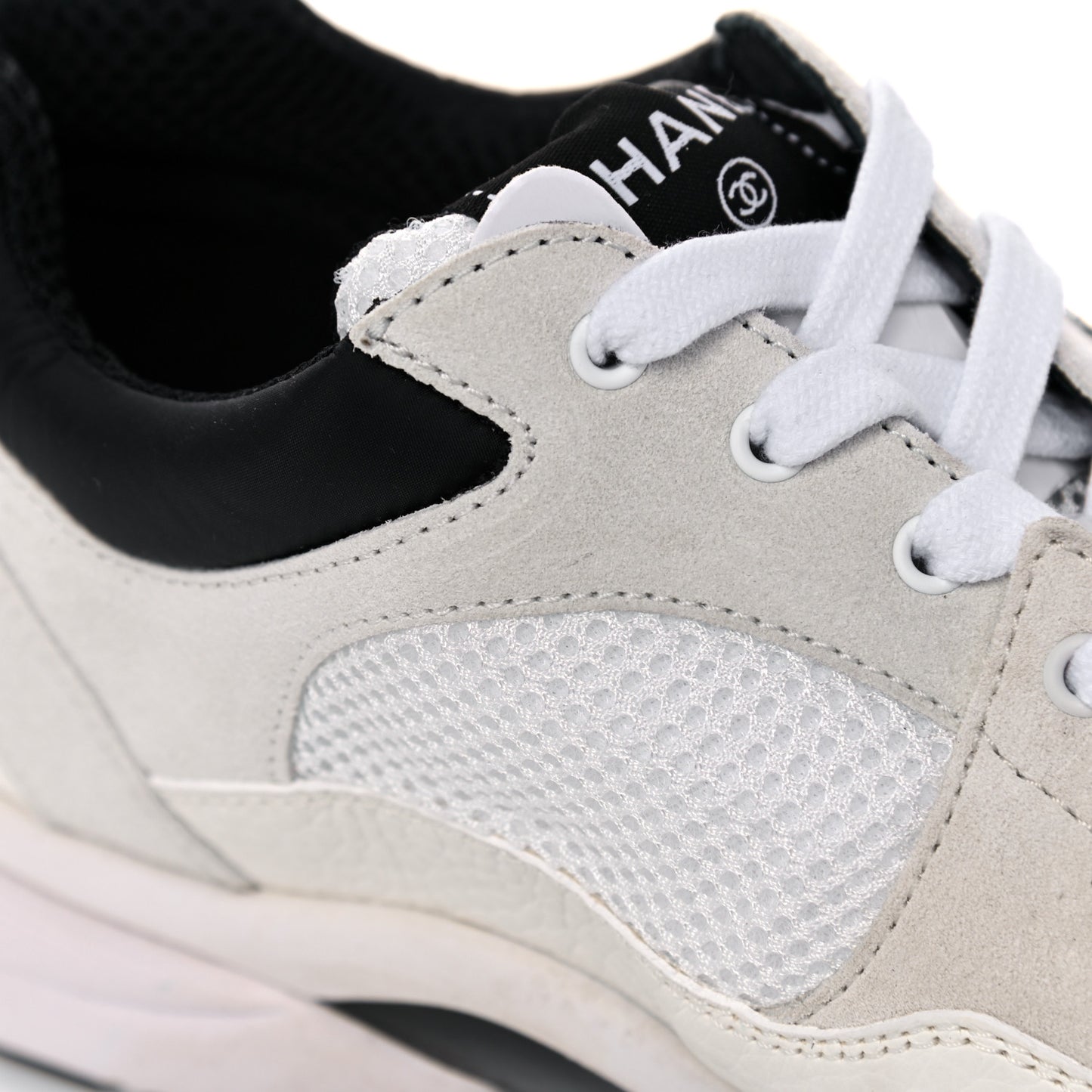 Mesh Suede Calfskin Grained Calfskin Womens CC Sneakers 39.5 White Black