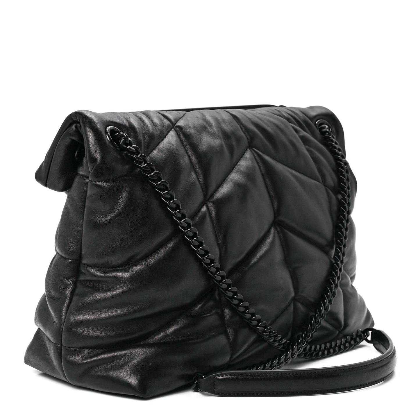 Lambskin Quilted Monogram Monochrome Medium Loulou Puffer Chain Satchel Black