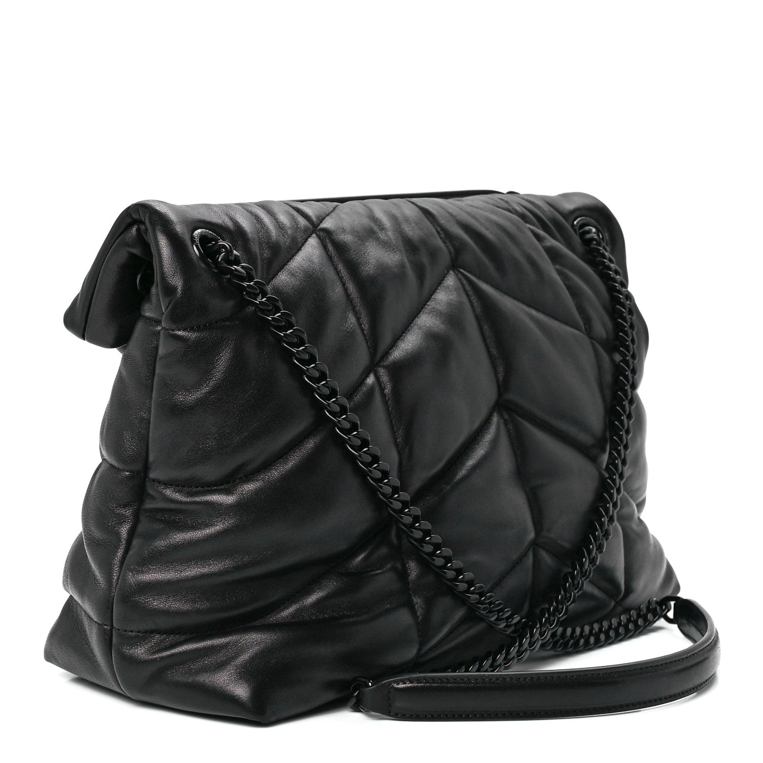 Saint Laurent Lambskin Quilted Monogram Monochrome Medium Loulou Puffer Chain Satchel Black 2 of 10