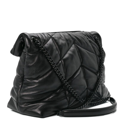 Saint Laurent Lambskin Quilted Monogram Monochrome Medium Loulou Puffer Chain Satchel Black 2 of 10