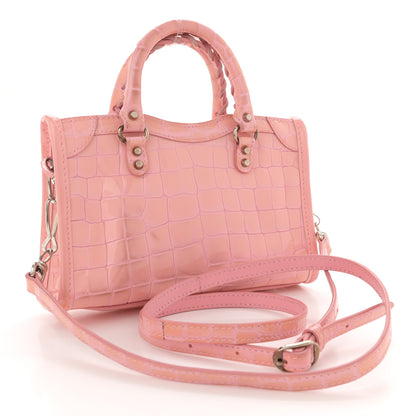Balenciaga Patent Crocodile Embossed Classic Silver Hardware Nano City Light Pink 4 of 14