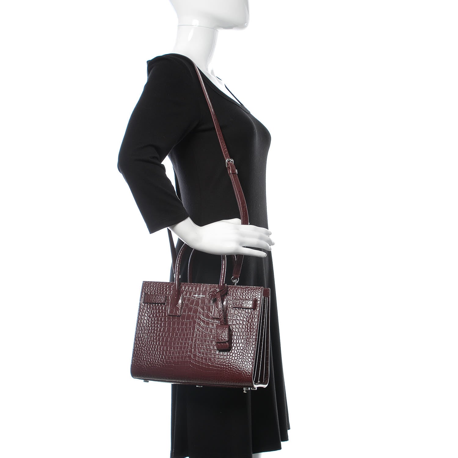 Saint Laurent Calfskin Crocodile Embossed Baby Sac De Jour Rouge 2 of 11