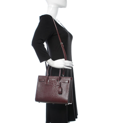 Saint Laurent Calfskin Crocodile Embossed Baby Sac De Jour Rouge 2 of 11