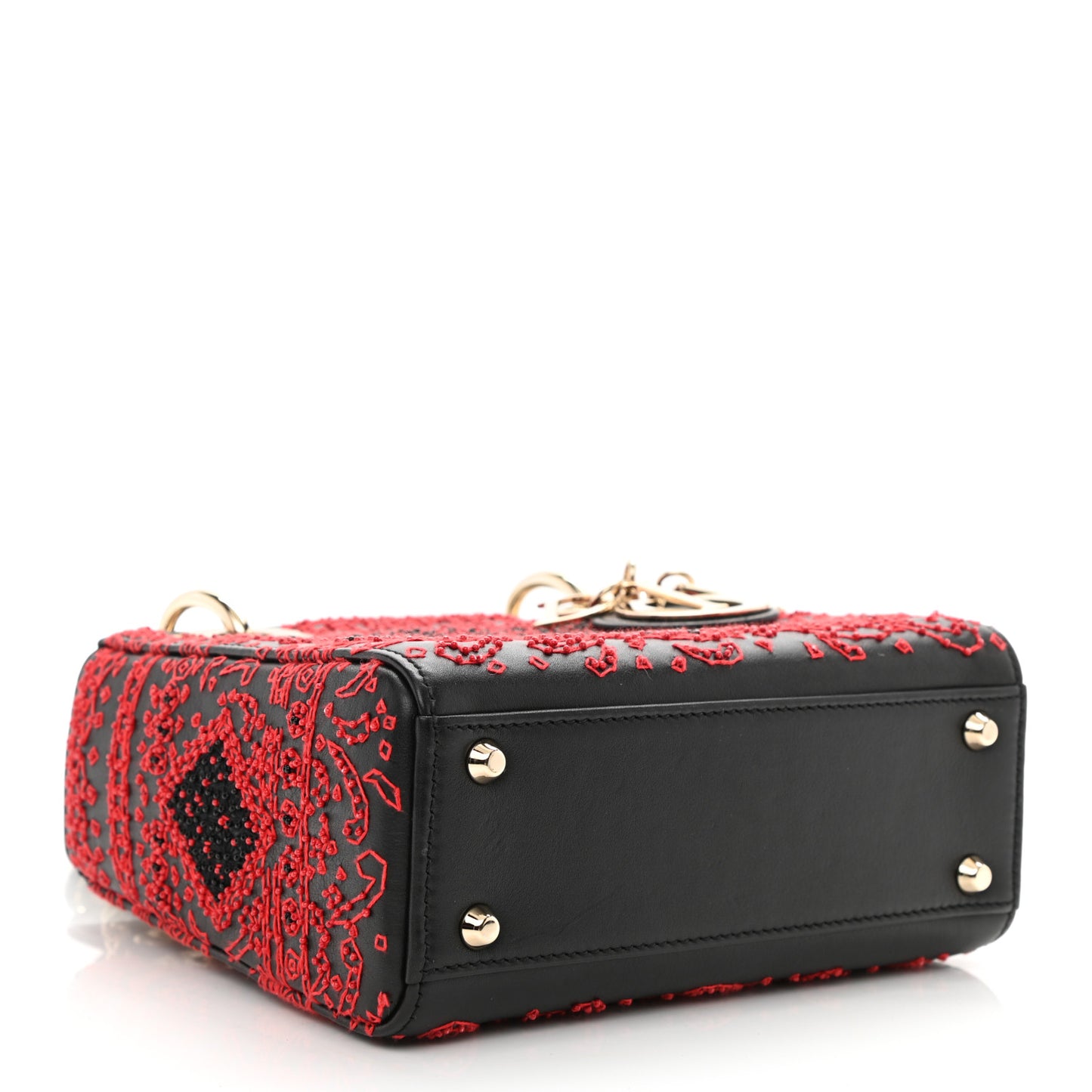 Smooth Calfskin Embroidered Heart Mini Lady Dior Black