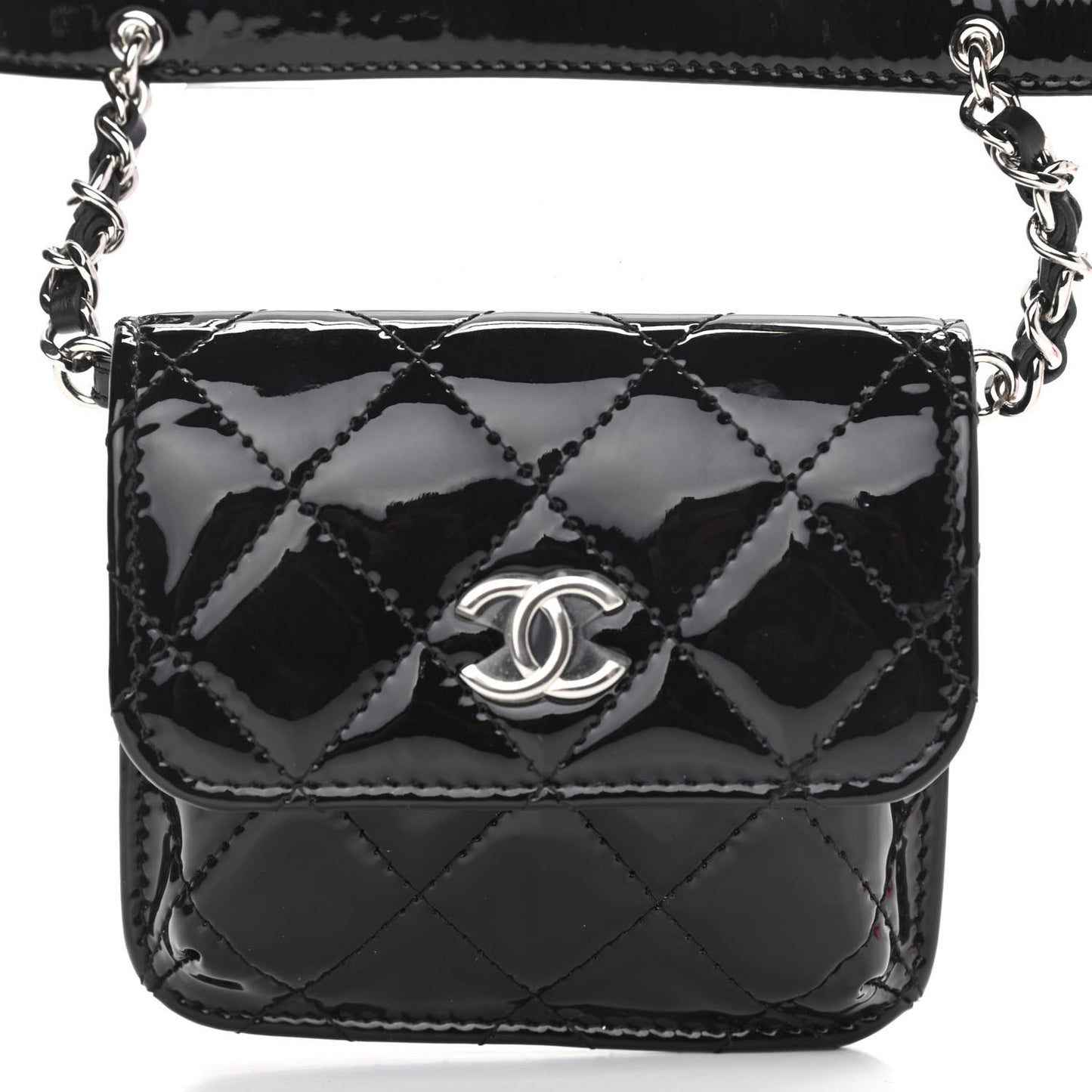 Patent Quilted Belt In Love Double Mini Flap Waist Bag Black Pink