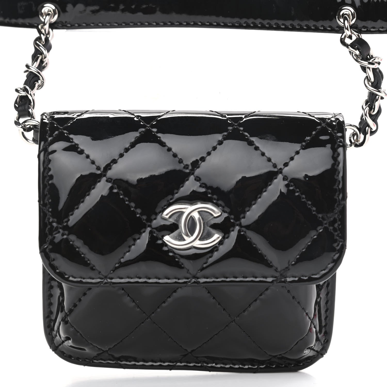 Chanel Patent Quilted Belt In Love Double Mini Flap Waist Bag Black Pink 15 of 16