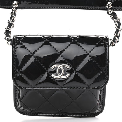 Chanel Patent Quilted Belt In Love Double Mini Flap Waist Bag Black Pink 15 of 16