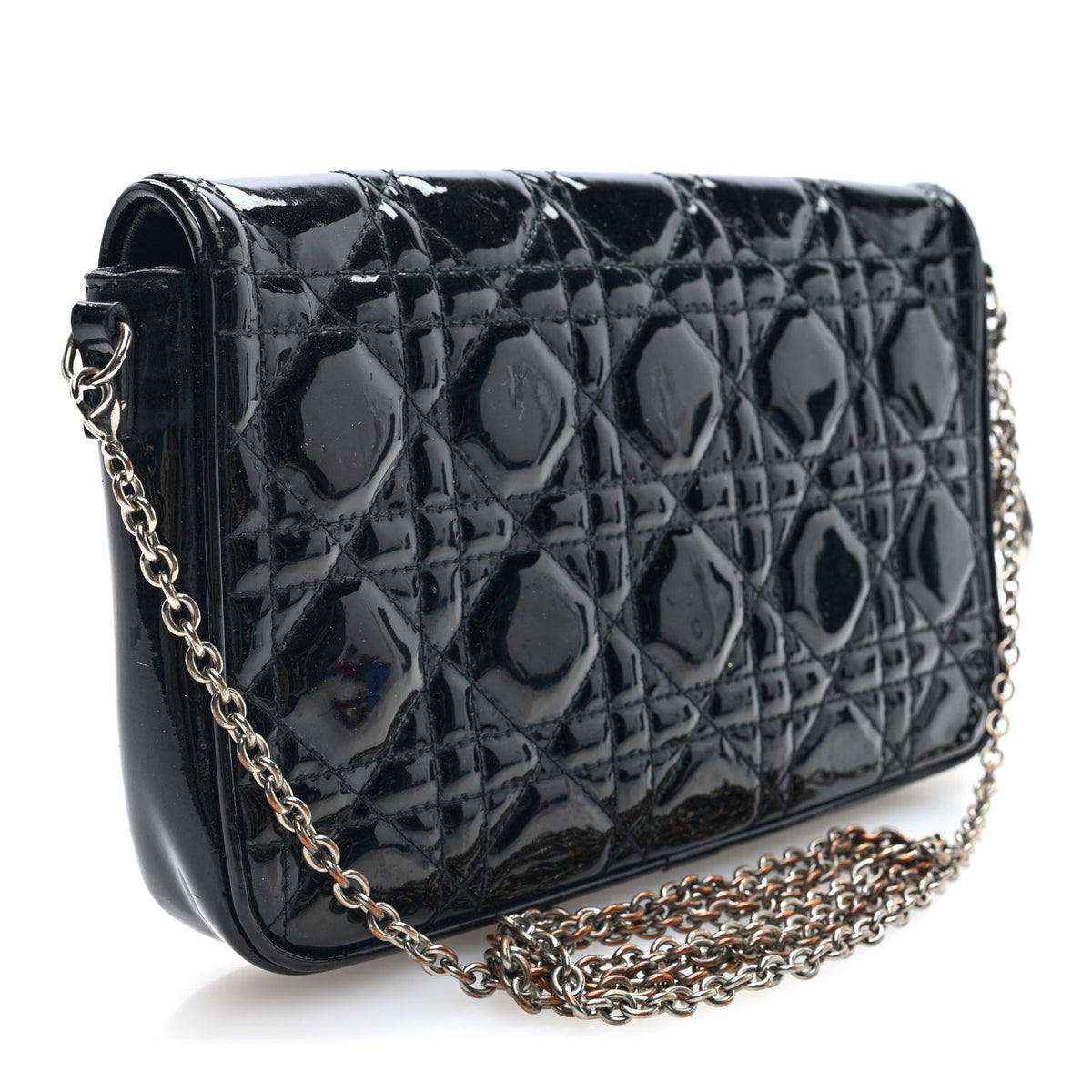 Christian Dior Patent Cannage Wallet on Chain Pouch Black 2 of 9