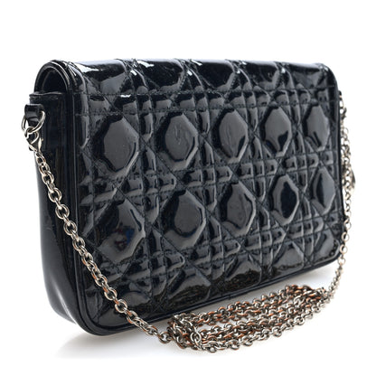 Christian Dior Patent Cannage Wallet on Chain Pouch Black 2 of 9