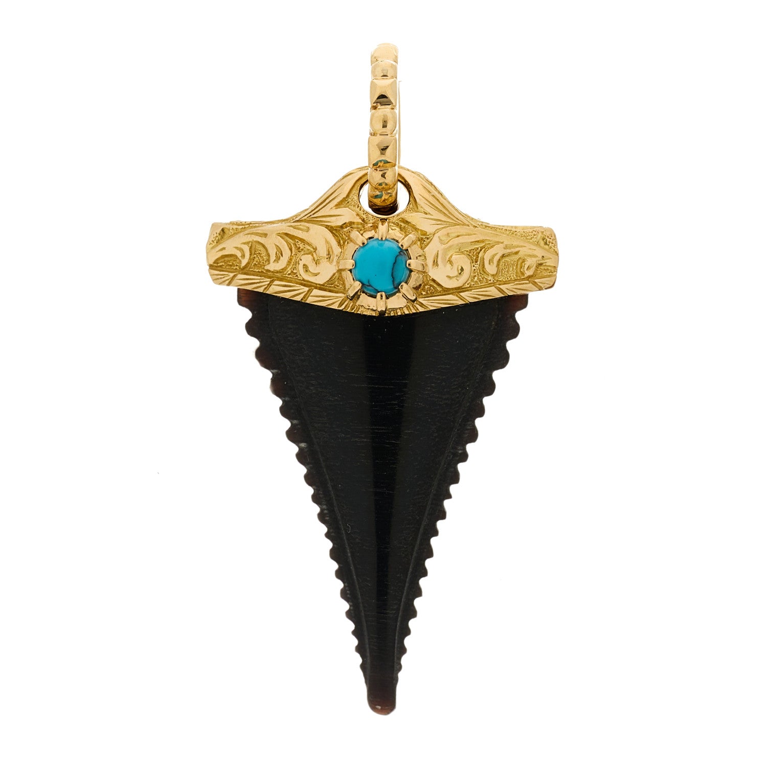 Gucci 18K Yellow Gold Black Horn Turquoise Shark Tooth Charm 1 of 3